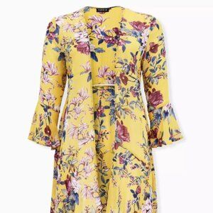 Torrid size 3 Yellow Floral Crepe Handkerchief Duster Kimono
